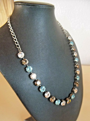 Blue Topaz, Purple Amethyst, Clear Crystals on 18" Choker Style Necklace - Picture 2 of 5