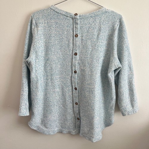 Fat Face Button Back Knitted Blue White Jumper Top 3/4 Sleeves - Size UK 14 - Picture 7 of 8