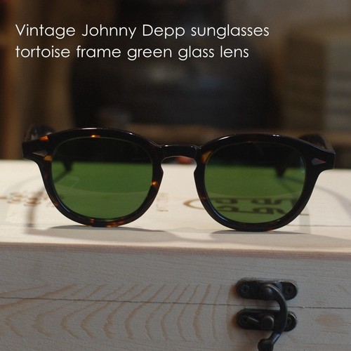 Vintage Johnny Depp grüne Sonnenbrille Herren Schildpatt Brille grüne Glaslinse L - Bild 2 von 4