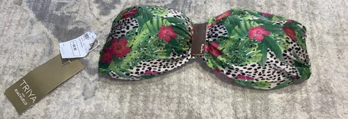 NEW Triya Green Pink Tropical Animal Print Padded bikini top Strapless