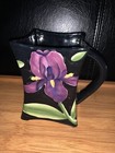 Hand Painted Coffee Mug Pacific Rim Square Black Purple Iris White Flower
