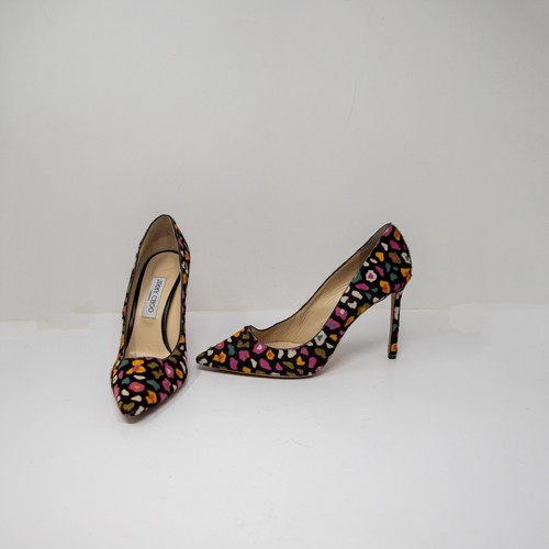 Jimmy Choo Romy Cerise Mix Print Kalbshaar spitz zulaufende Pumps High Heels Schuhe 11 - Bild 1 von 4