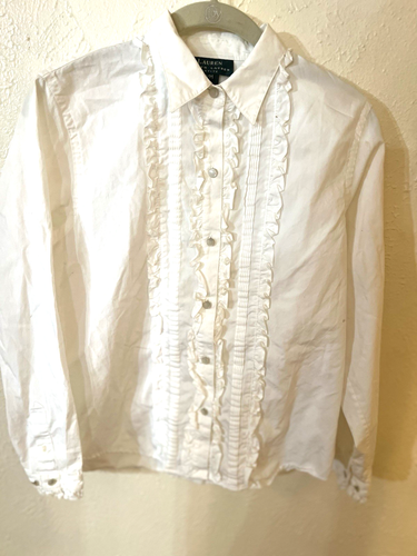 LAUREN, RALPH LAUREN P/M WEISSE BAUMWOLLRÜSCHEN L LS KRAGEN KNOPFLEISTE - Bild 1 von 9