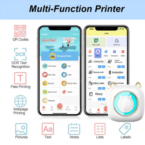 Portable Mini Thermal Printer Pocket Photo Printing Bluetooth Wireless w/10 Roll - Picture 2 of 8