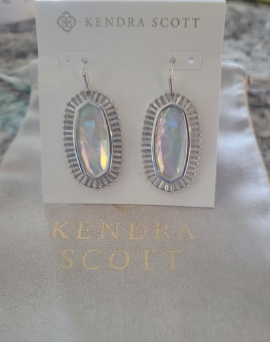 Kendra Scott Baguette Elle Crystal Frame Earrings Silver White Mix NWT $150