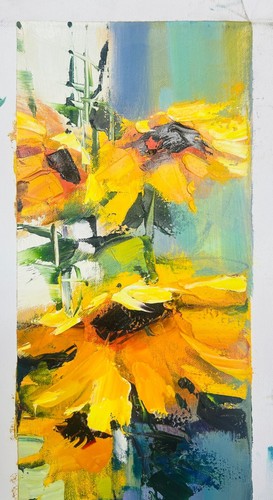 Michael Milkin Ohne Titel Handsigniert Acryl auf Leinwand Sonnenblume Garten Kunst - Bild 4 von 5