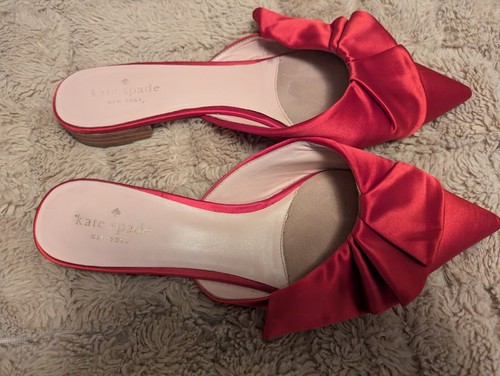 Kate Spade New York Red Satin Ruffle Bow Faryn Slip On Flats Shoes Size 10M - Picture 4 of 11