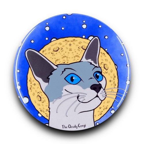 Distintivo bottone spilla luna piena gatto siamese fatto a mano retrò pet art regalo 2,25" - Foto 6 di 20