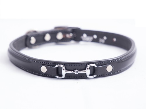 Collar de perro Tory de cuero levantado con broca de bufanda, habana o negro, talla 12-26 - Imagen 2 de 4