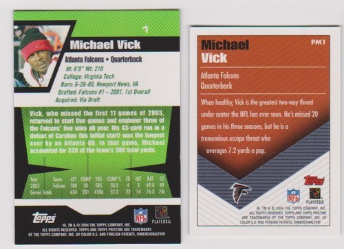 2004 Topps Pristine 2 Card Lot Michael Vick (Includes Mini) Atlanta Falcons - Picture 2 of 2