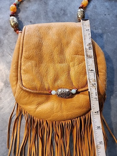 Cartera pequeña boho vintage de diseñador Rafael Sánchez con flecos de cuero, amarilla - Imagen 6 de 17