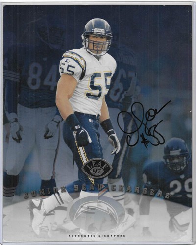 Junior Seau 1997 LEAF SIGNATURE 8X10 JUMBO PHOTO AUTOGRAPH CARD Chargers AUTO SP