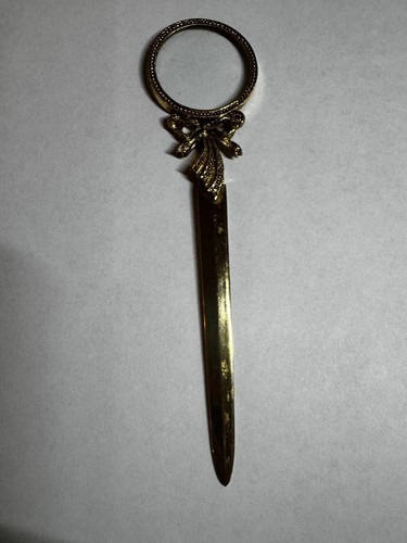 Vintage Magnifying Glass with Letter Opener - Ornate Handle & Gold-Tone Finish - Picture 4 of 8