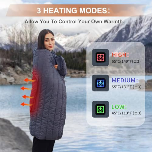 Portable USB Heated Blanket, Battery Powered Heated Blanket with 3 Heat - Picture 3 of 8