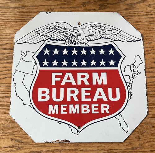 Vintage FARM BUREAU MEMBER Metal Advertisement Sign & STOP SIGN Double Sided