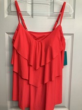 NWT Aquagreen Women  s Tankini Top Size 2X Bright Pink With Ruffles