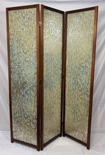 Vintage Mid Century 3 Panel Wood Room Divider Privacy Screen Green Burlap Felt