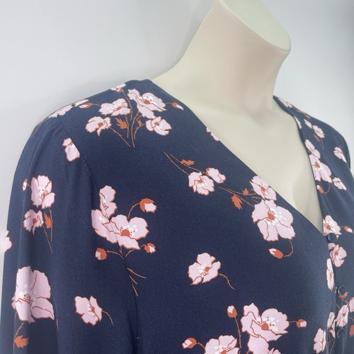 Crew Clothing Size 18 Dress Navy Blue V Neck MIDI Floral Long Sleeve - Picture 7 of 17