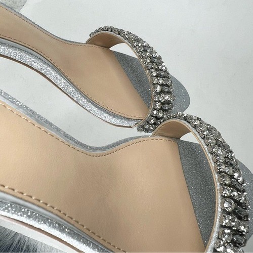 Jewel Badgley Mischka Women's Silver Glitter James Block Heel Evening Sandals 7 - Picture 12 of 12