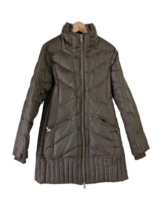 Sam Edelman olivgrüne gefütterte Damen-Daunenjacke Large 35 Zoll Kunstfellbesatz-Stil