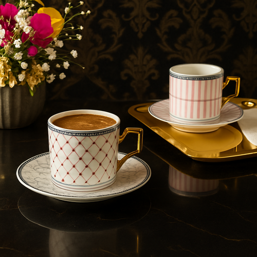Ceramic Espresso Cups and Saucers Set