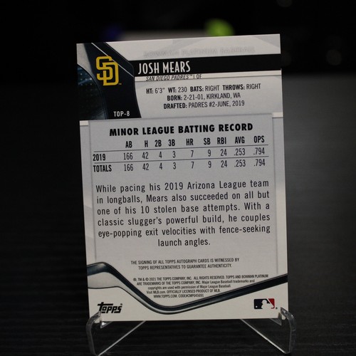 2021 Bowman Platinum JOSH MEARS Rookie Autograph - RC - Picture 2 of 2
