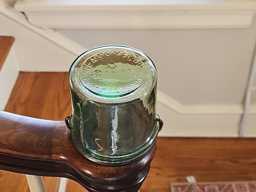 Cohansey Obst Einmachen Gelee Glas Apfelgrün mit Zinn Draht markiert Deckel NJ PA Pint - Bild 3 von 13