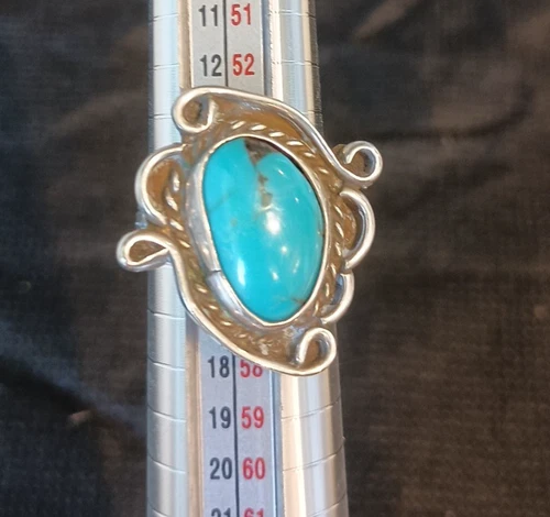 Vintage Navajo Silver Turquoise Ring Size 7.5 Unmarked