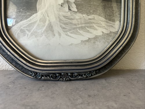 Original Antique Wedding Photo Hand-Colored-Ornate Silvertone Frame 18x12 - Picture 6 of 14