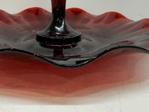 Vintage Anchor Hocking Glass Tidbit Tray Royal Ruby Red Center Handled Plate - Picture 8 of 15