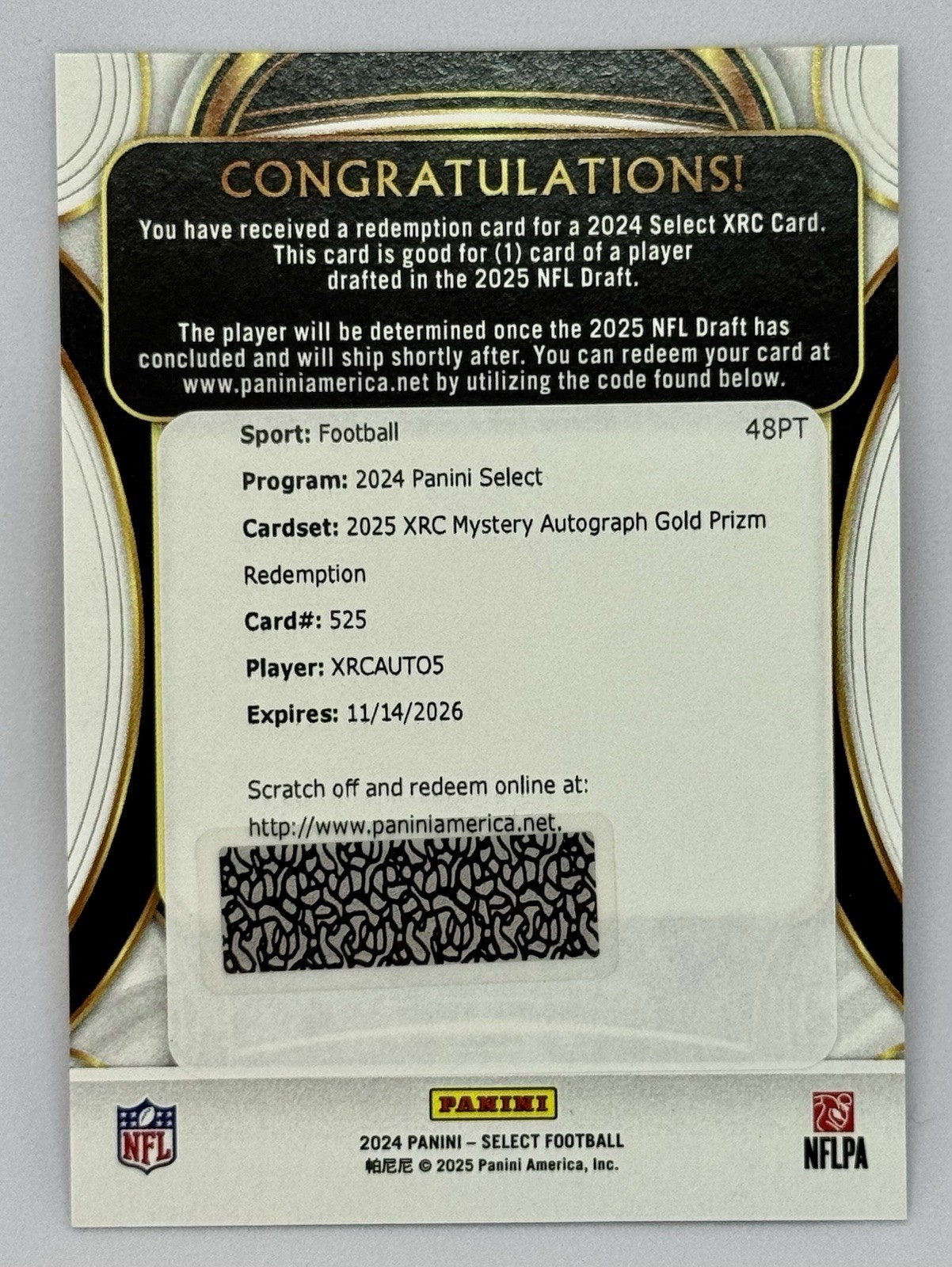 2024 Panini Select #525 XRC GOLD Prizm /10 Shedeur Sanders Autograph Redemption