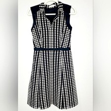 Tory Burch Womens Black White Polka Dot Sleeveless Collared A-Line Dress Size 6