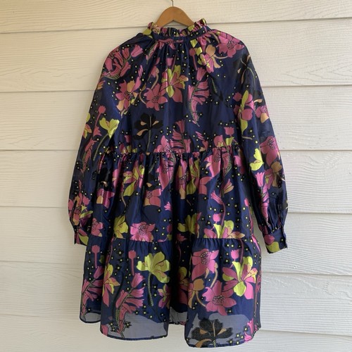 STINE GOYA Jasmine Daffodil Dress Women's Large L V Neck Long Sleeves Jacquard - Picture 6 of 12