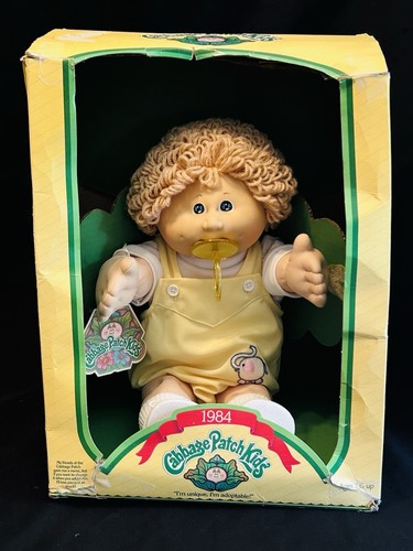 Vintage 1984 Coleco Kohl Patch blonder Junge Puppe Pasi Gesicht Form #4 Schnuller Etikett Box - Bild 2 von 24