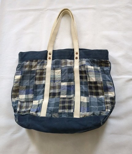 J. Crew Patchwork Madras kariert Baumwolle Canvas Handtasche Beuteltasche Tasche Handtasche Y2K adrett