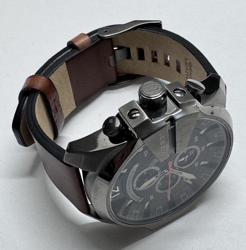 Diesel DZ4343 Mega Chief Gunmetal, Black and Brown Leather Chrono Mens Watch - Picture 2 of 10
