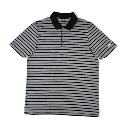Adidas Herren Golf Poloshirt schwarz grau gestreift leichte Activewear Größe L - Bild 1 von 17