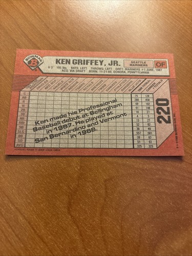 1989 Bowman #220 Ken Griffey Jr. ROOKIE RC MARINERS - Picture 2 of 2