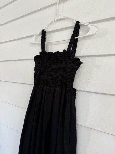 Topshop Damen gerafft gesmoktes Baumwoll-Popeline Midi schwarz Kleid Größe 4 6 Y1047B - Bild 19 von 20