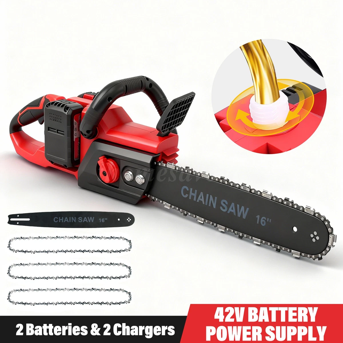 Mini Motosierra Eléctrica De Batería Con 8000 MAh, Color Rojo, Potente Y Recargable, Para Tareas Ligeras De Jardín