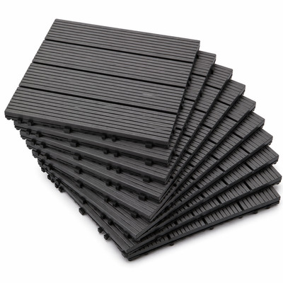 12 Stk Kunststoff Fliesen Klickfliesen Balkonfliese 1,1qm Holzoptik WPC Grau