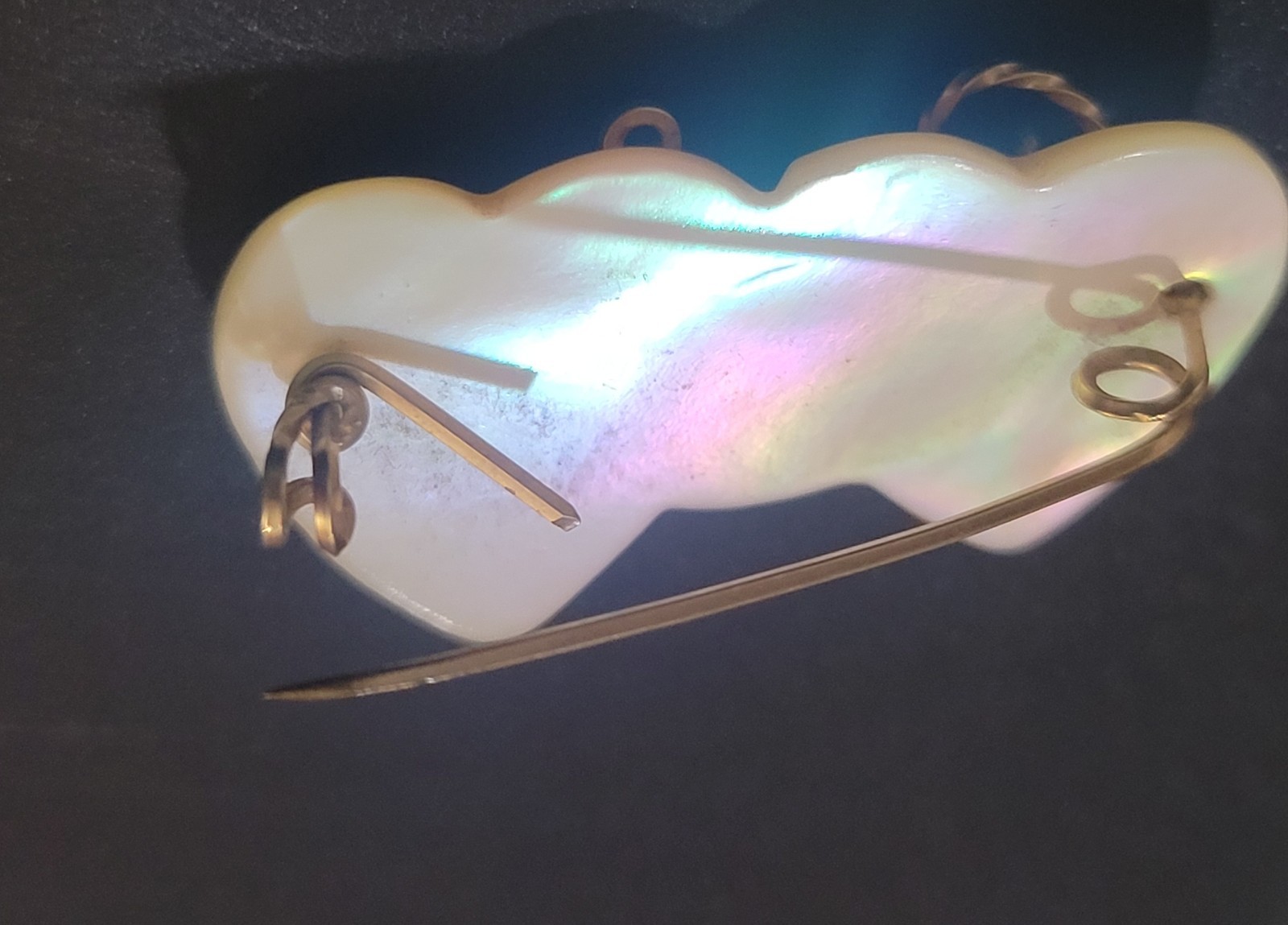 Ruby Monogram 14k With 2 Abalone Hearts Brooch - image 6