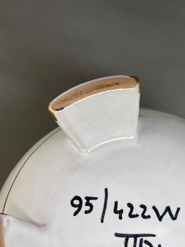 2 Vintage 50er Jahre Look weiß & handbemalt gold strukturiert Fußschalen Italien  - Bild 19 von 24