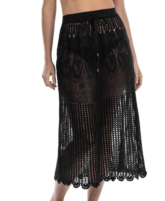 Maxi falda para mujer Dotti de ganchillo con cordón y cintura (negra, mediana) Foto 2 de 4