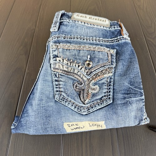 Jeans donna Rock Revival Mid Rise bootcut 30x32 blu impreziosito denim elasticizzato - Foto 24 di 24