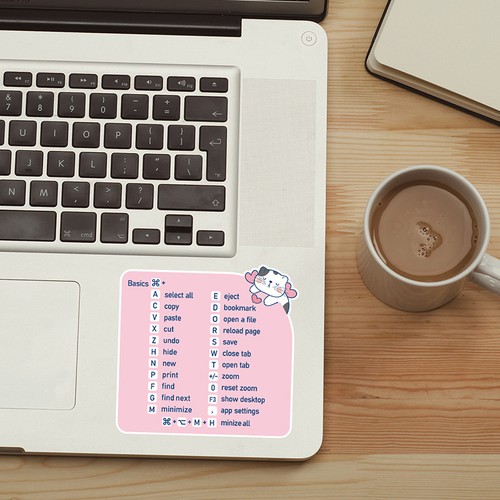 2pcs Vinyl Pink Cat Pattern Reference Keyboard Shortcut Stickers For Laptops - Bild 4 von 9
