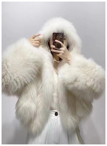 Winter Damen Strick Echt Fuchspelz Mantel Warm Kurzmantel Kapuze Junge Damen - Bild 14 von 28