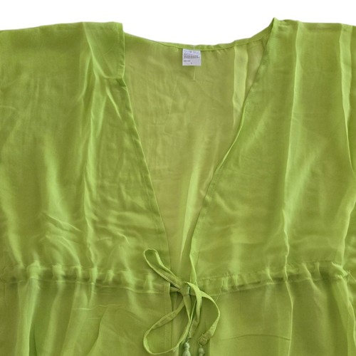 Yellow Neon Medium Swim Cover Up Tied Bright Kimono Tassle Beachwear - Picture 4 of 4