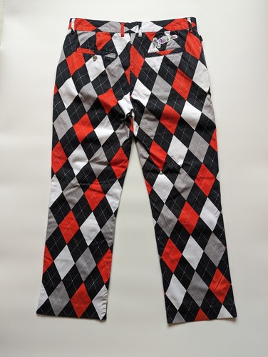 Royal Awesome Herren Golfhose 36x29 rot schwarz weiß Rauten Argyle Novilty - Bild 11 von 17