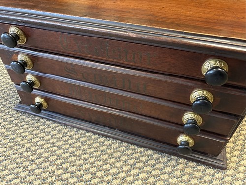 Antique Excelsior Sewing Needles 4 Drawer Wooden Spool Cabinet Store Display Box - Zdjęcie 16 z 24